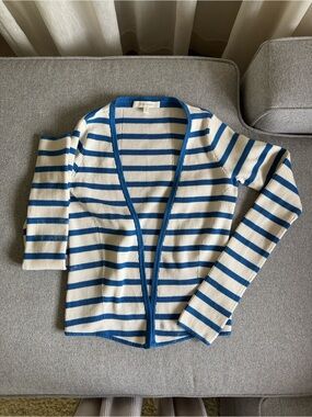 Favorite Daughter Striped Open-Front Cardigan Sweater in White and Blue
